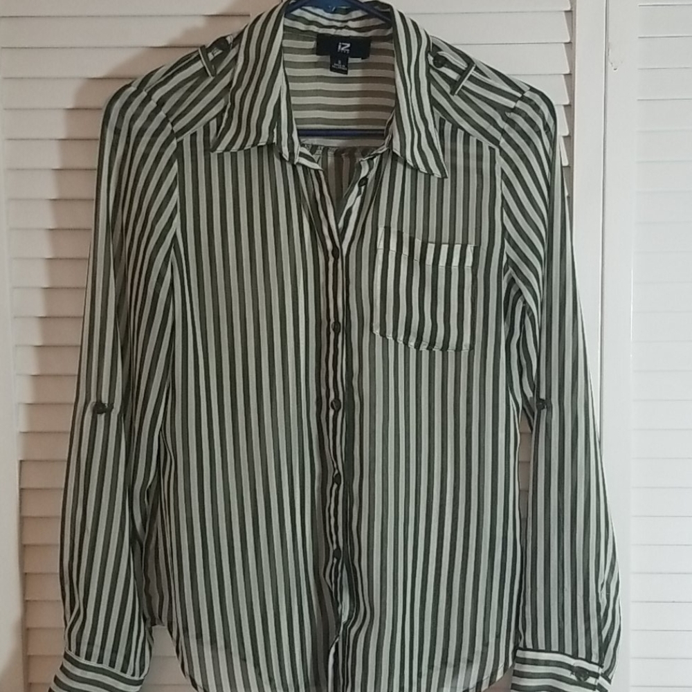 Olive green and white blouse